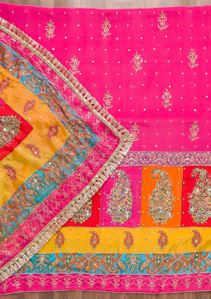 Rani Pink Printed Semi Crepe Unstitched Salwar Suit-Koskii