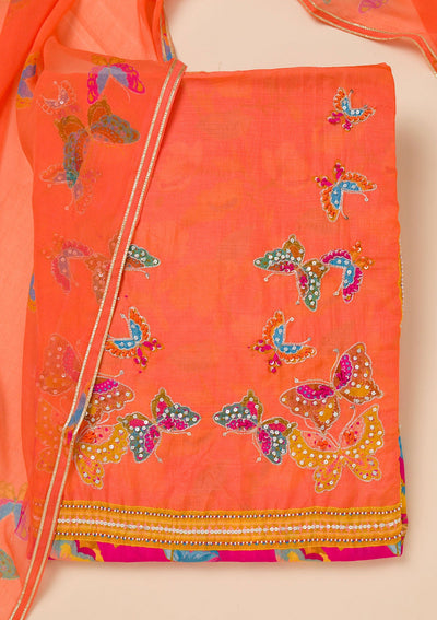 Rani Pink Printed Semi Crepe Unstitched Salwar Suit-Koskii