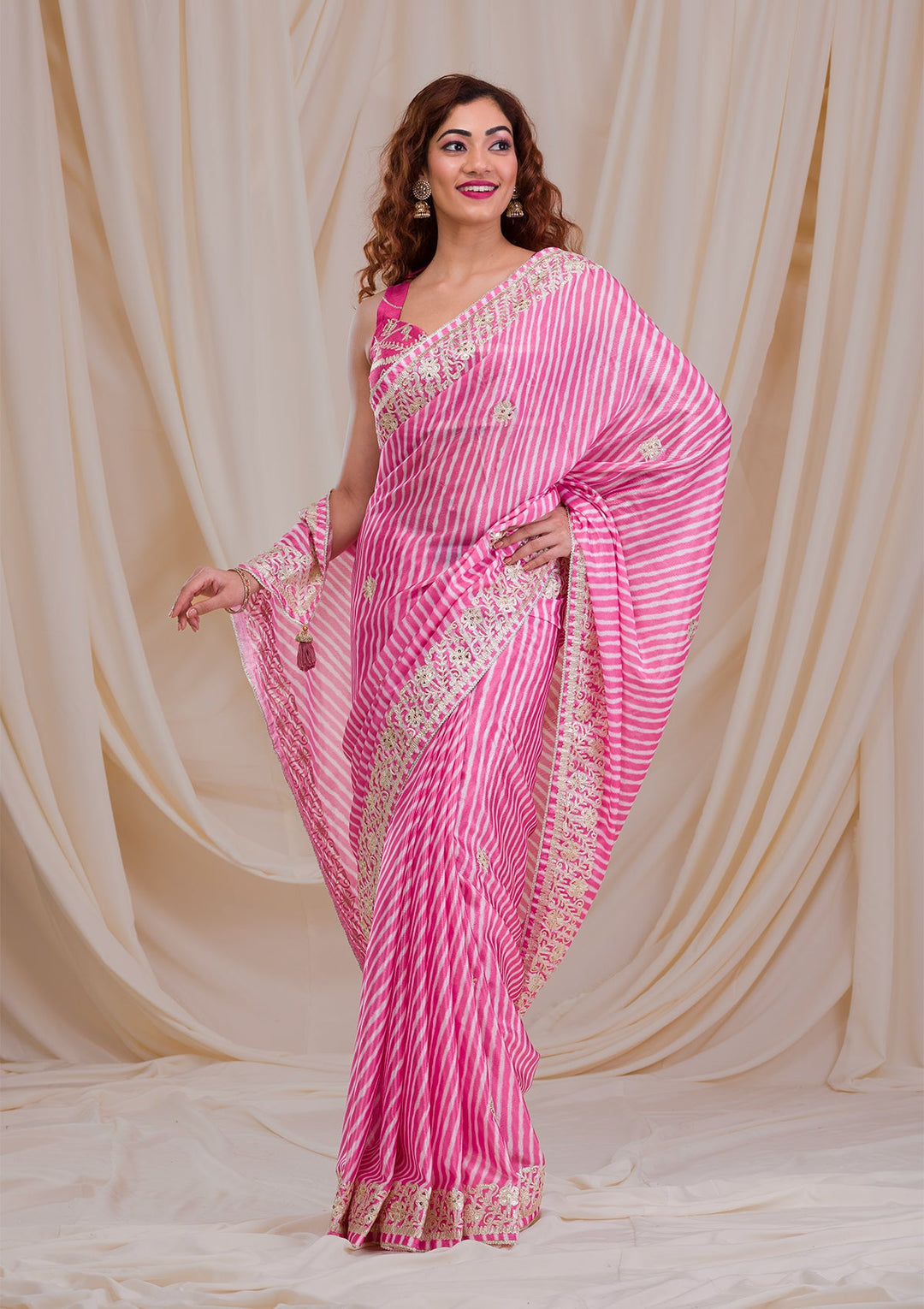 Rani Pink Printed Semi Crepe Saree-Koskii