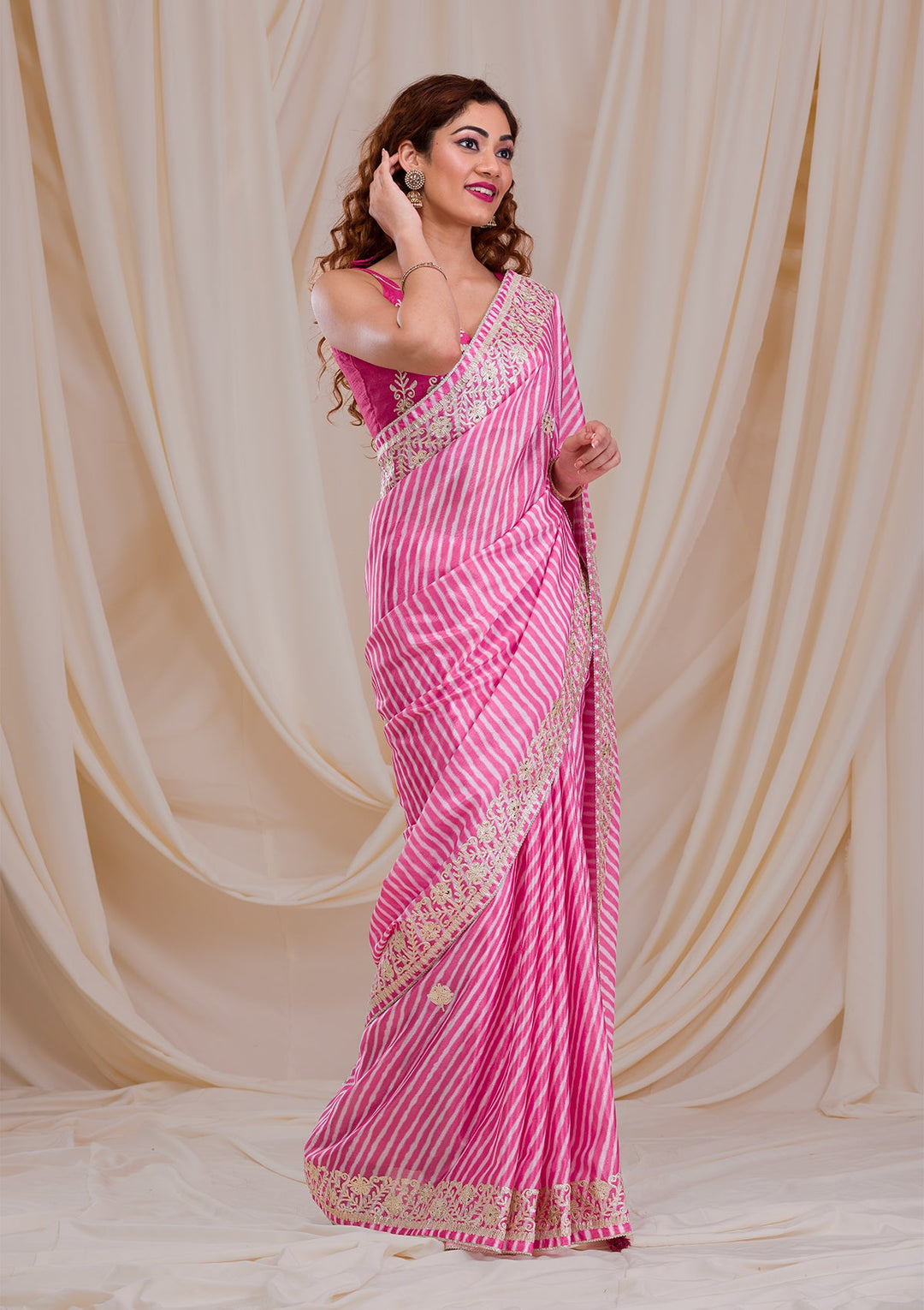 Rani Pink Printed Semi Crepe Saree-Koskii
