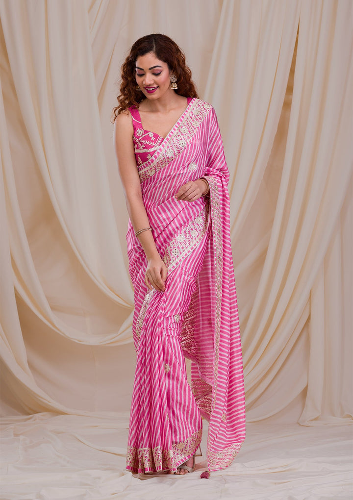 Rani Pink Printed Semi Crepe Saree-Koskii
