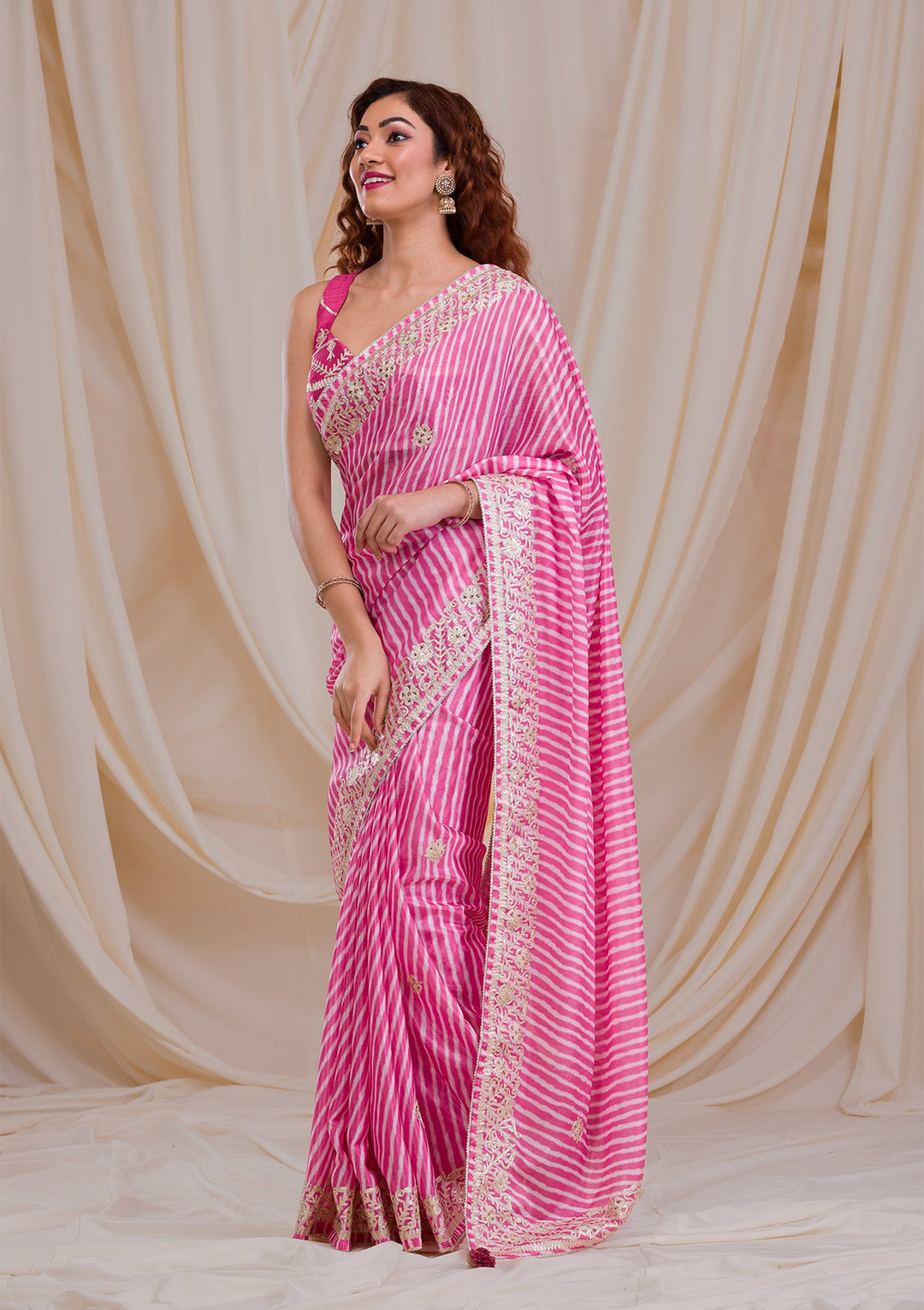 Rani Pink Printed Semi Crepe Saree-Koskii