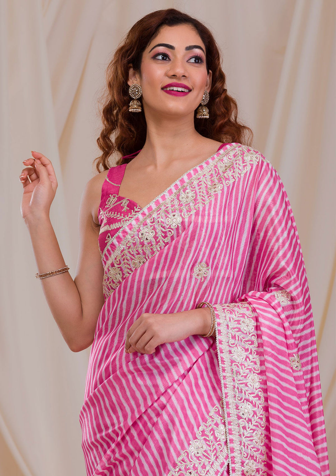 Rani Pink Printed Semi Crepe Saree-Koskii