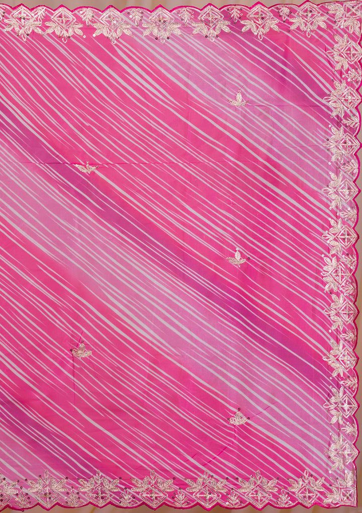 Rani Pink Printed Semi Crepe Saree-Koskii