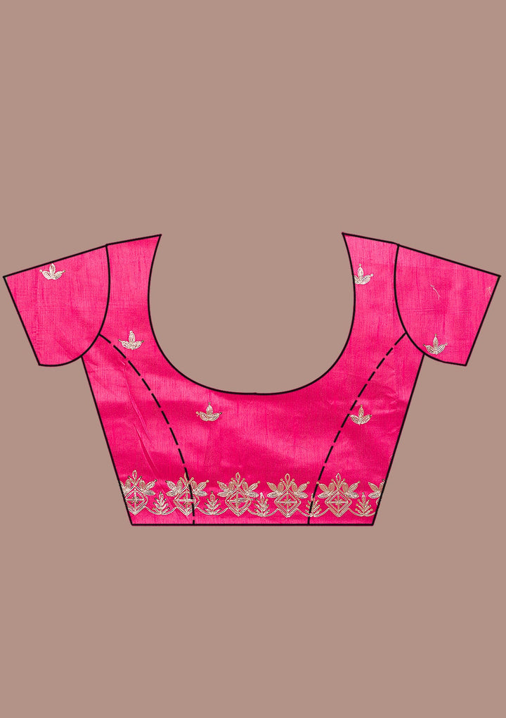 Rani Pink Printed Semi Crepe Saree-Koskii