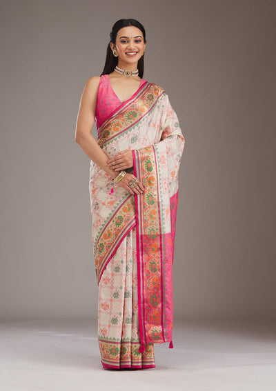 Rani Pink Printed Silk Saree-Koskii