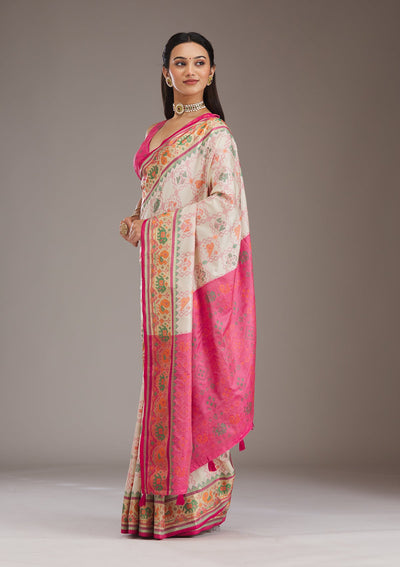 Rani Pink Printed Silk Saree-Koskii