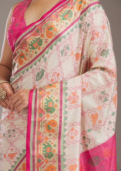 Rani Pink Printed Silk Saree-Koskii