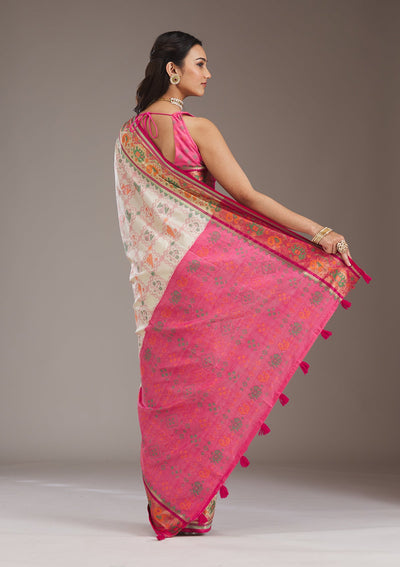 Rani Pink Printed Silk Saree-Koskii