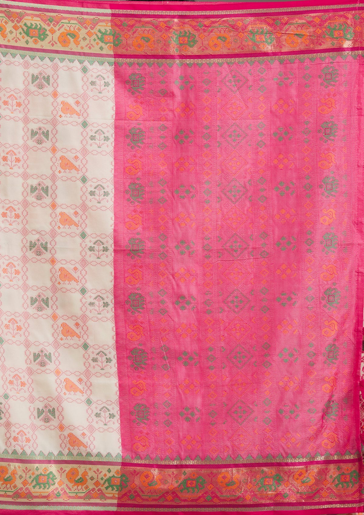 Rani Pink Printed Silk Saree-Koskii