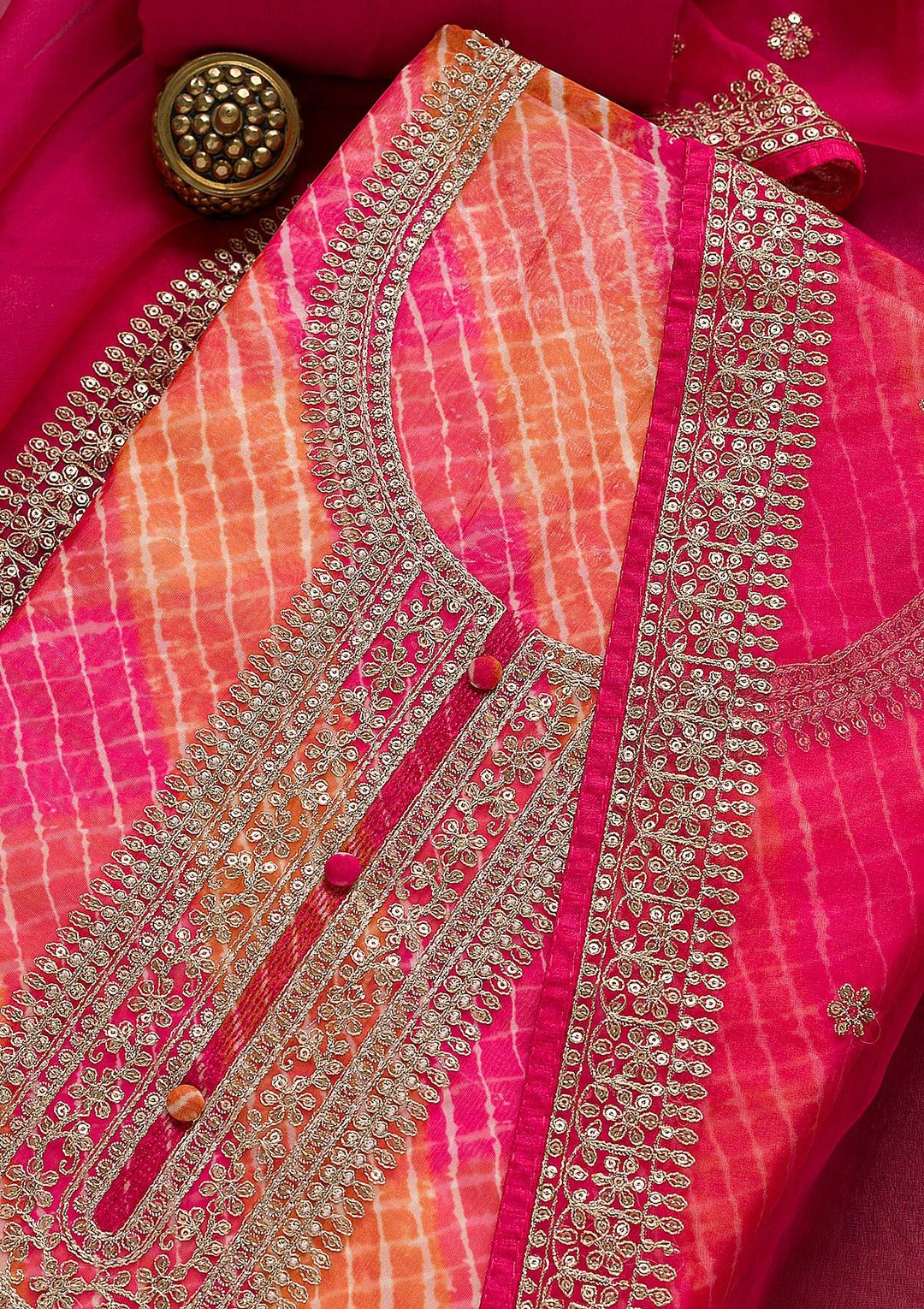 Rani Pink Printed Tissue Unstitched Salwar Suit-Koskii