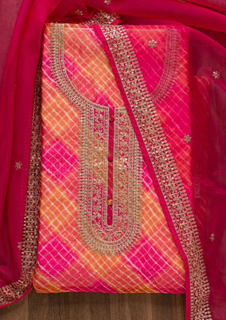 Rani Pink Printed Tissue Unstitched Salwar Suit-Koskii