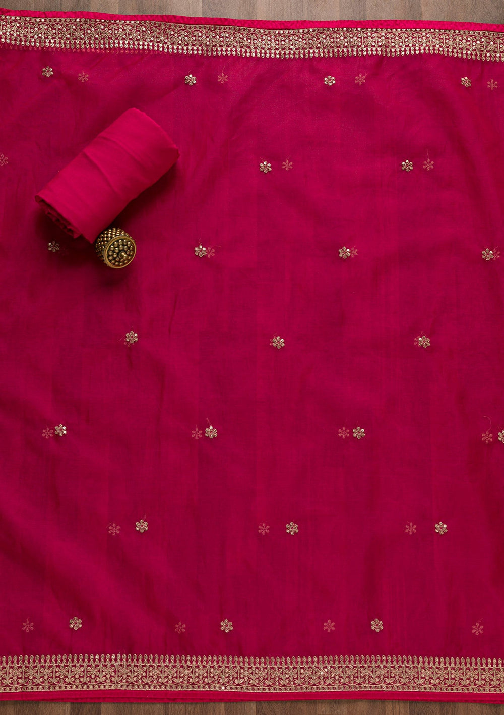 Rani Pink Printed Tissue Unstitched Salwar Suit-Koskii