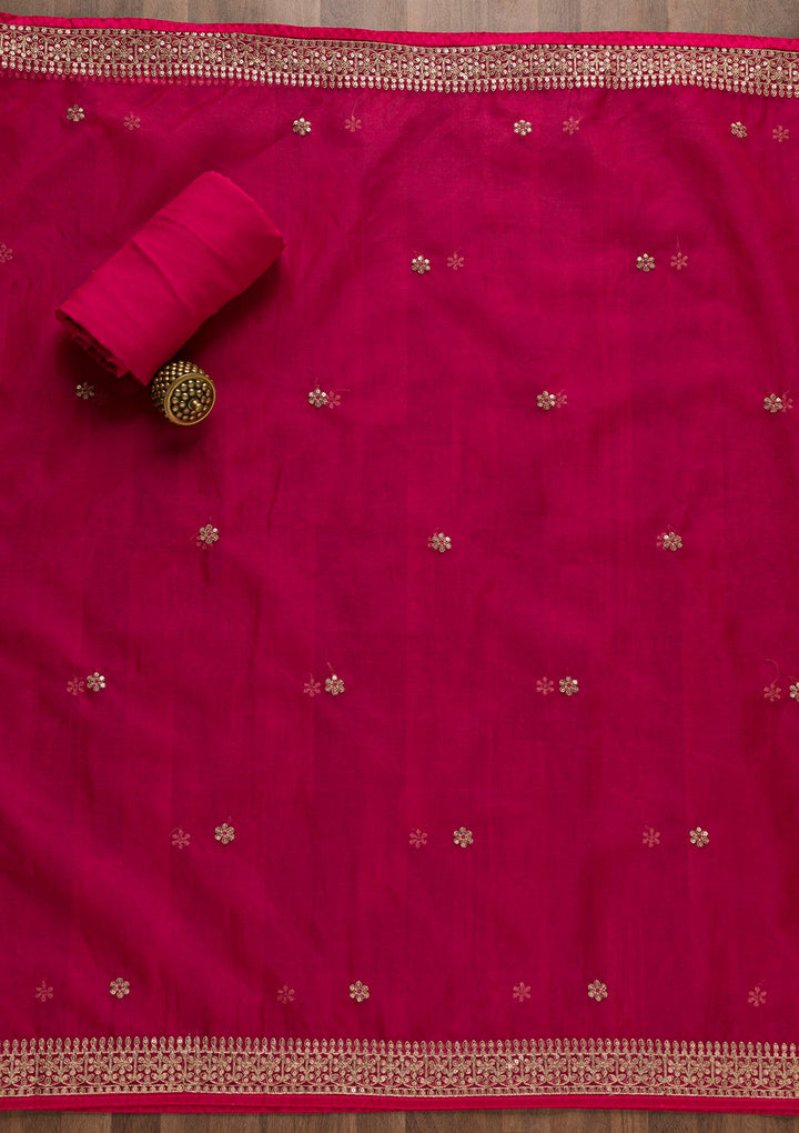 Rani Pink Printed Tissue Unstitched Salwar Suit-Koskii