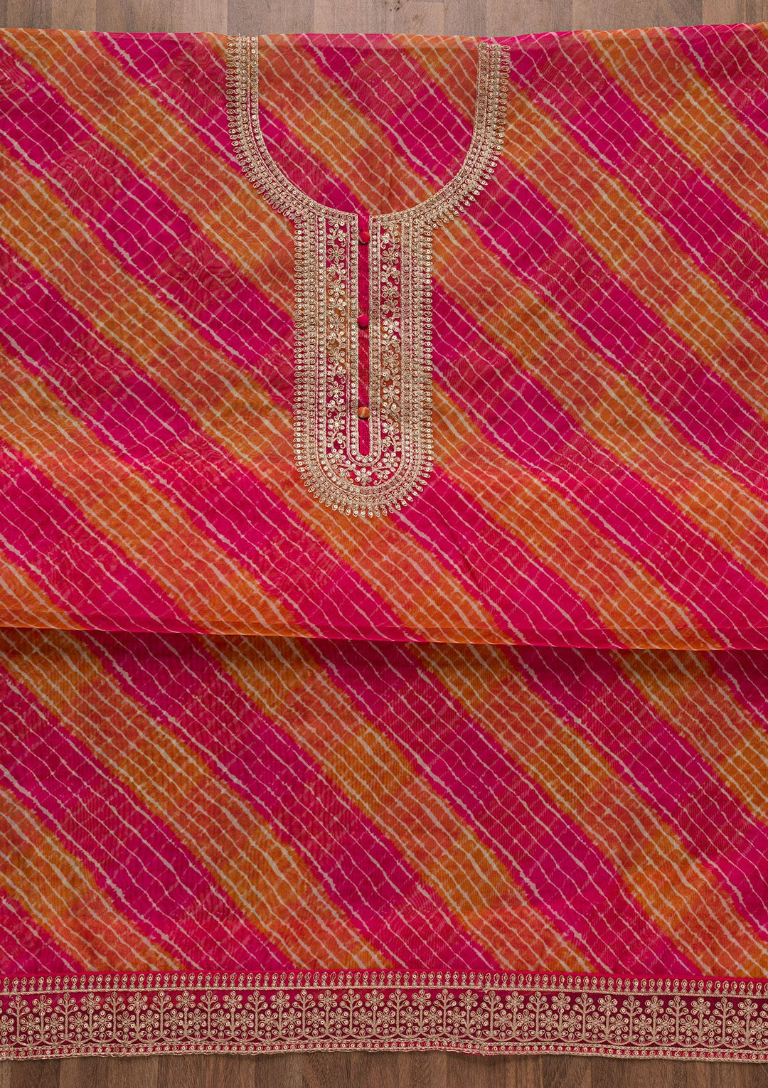 Rani Pink Printed Tissue Unstitched Salwar Suit-Koskii