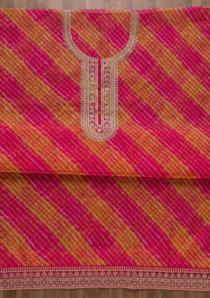 Rani Pink Printed Tissue Unstitched Salwar Suit-Koskii