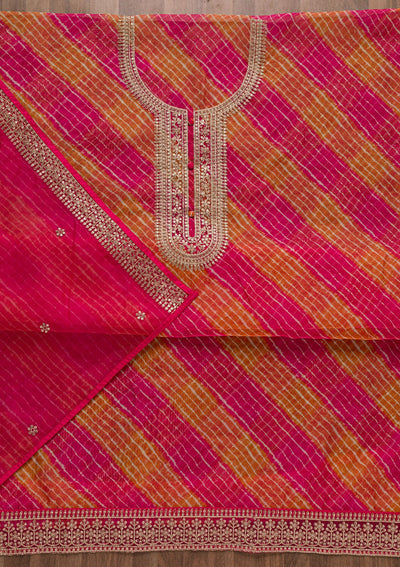 Rani Pink Printed Tissue Unstitched Salwar Suit-Koskii