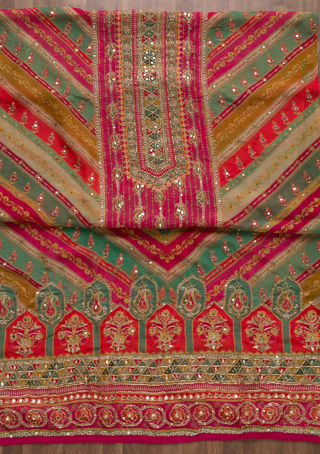 Rani Pink Printed Tissue Unstitched Salwar Suit-Koskii