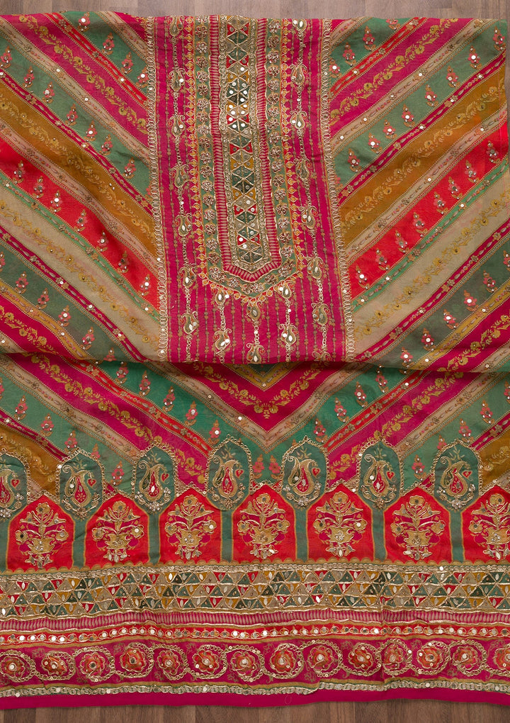 Rani Pink Printed Tissue Unstitched Salwar Suit-Koskii