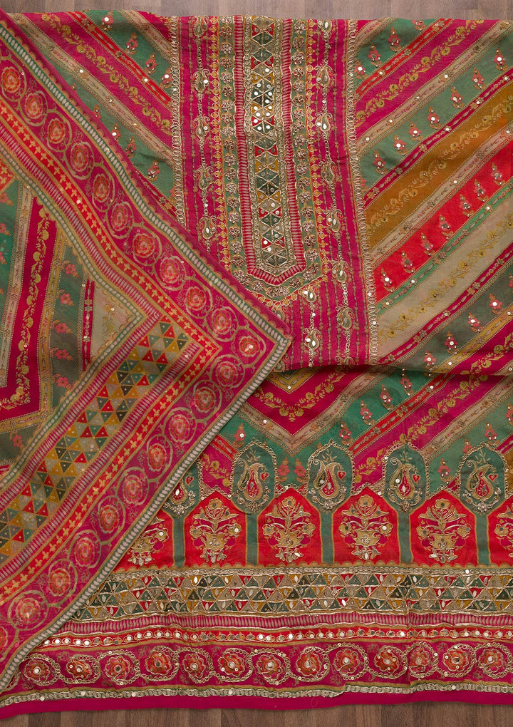Rani Pink Printed Tissue Unstitched Salwar Suit-Koskii