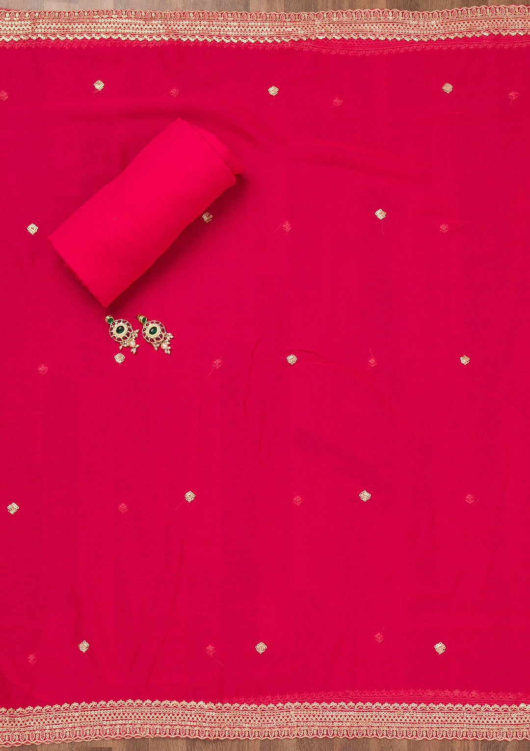 Rani Pink Printed Tissue Unstitched Salwar Suit-Koskii