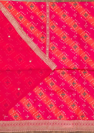 Rani Pink Printed Tissue Unstitched Salwar Suit-Koskii