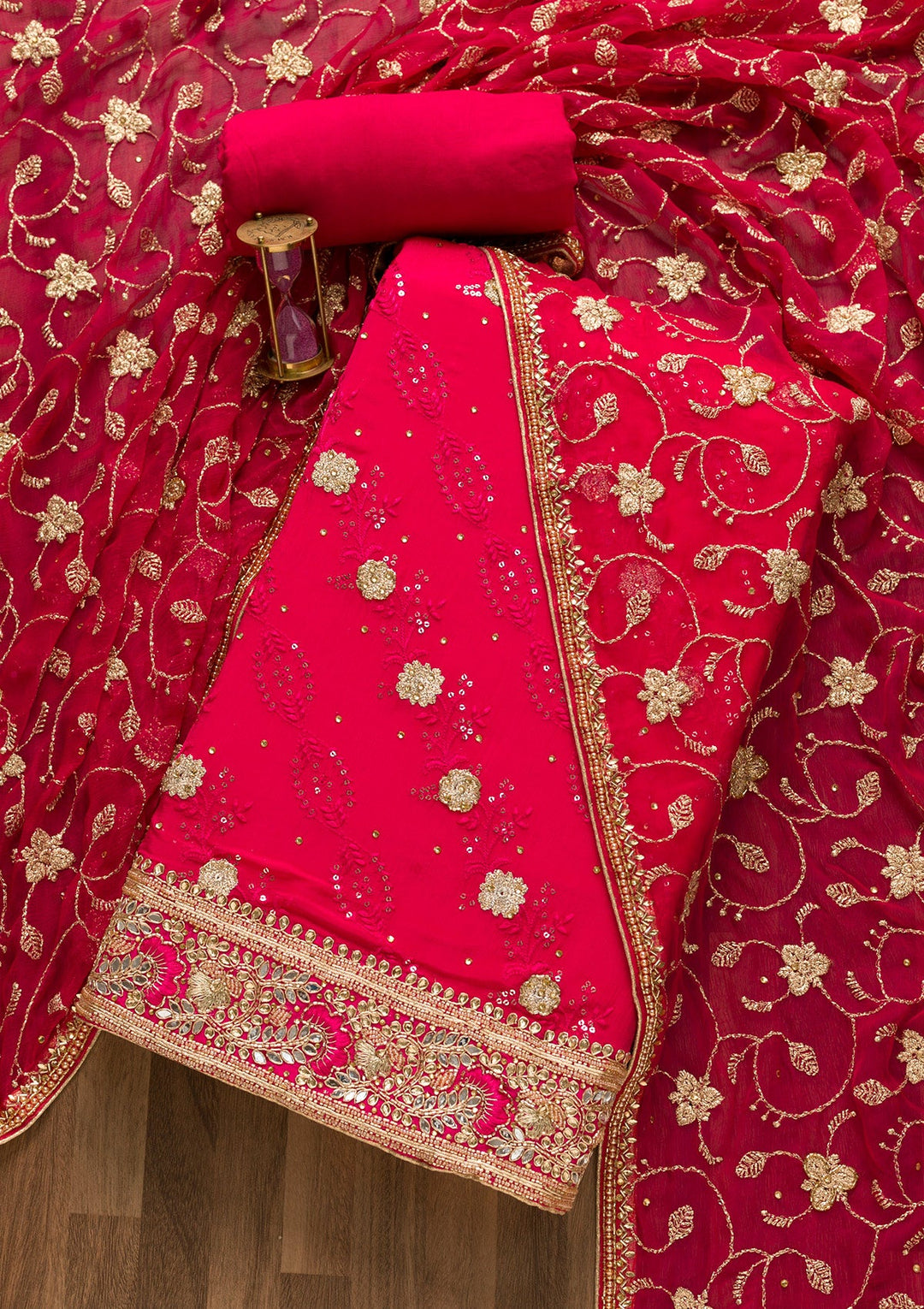 Rani Pink Sequins Georgette Unstitched Salwar Suit-Koskii