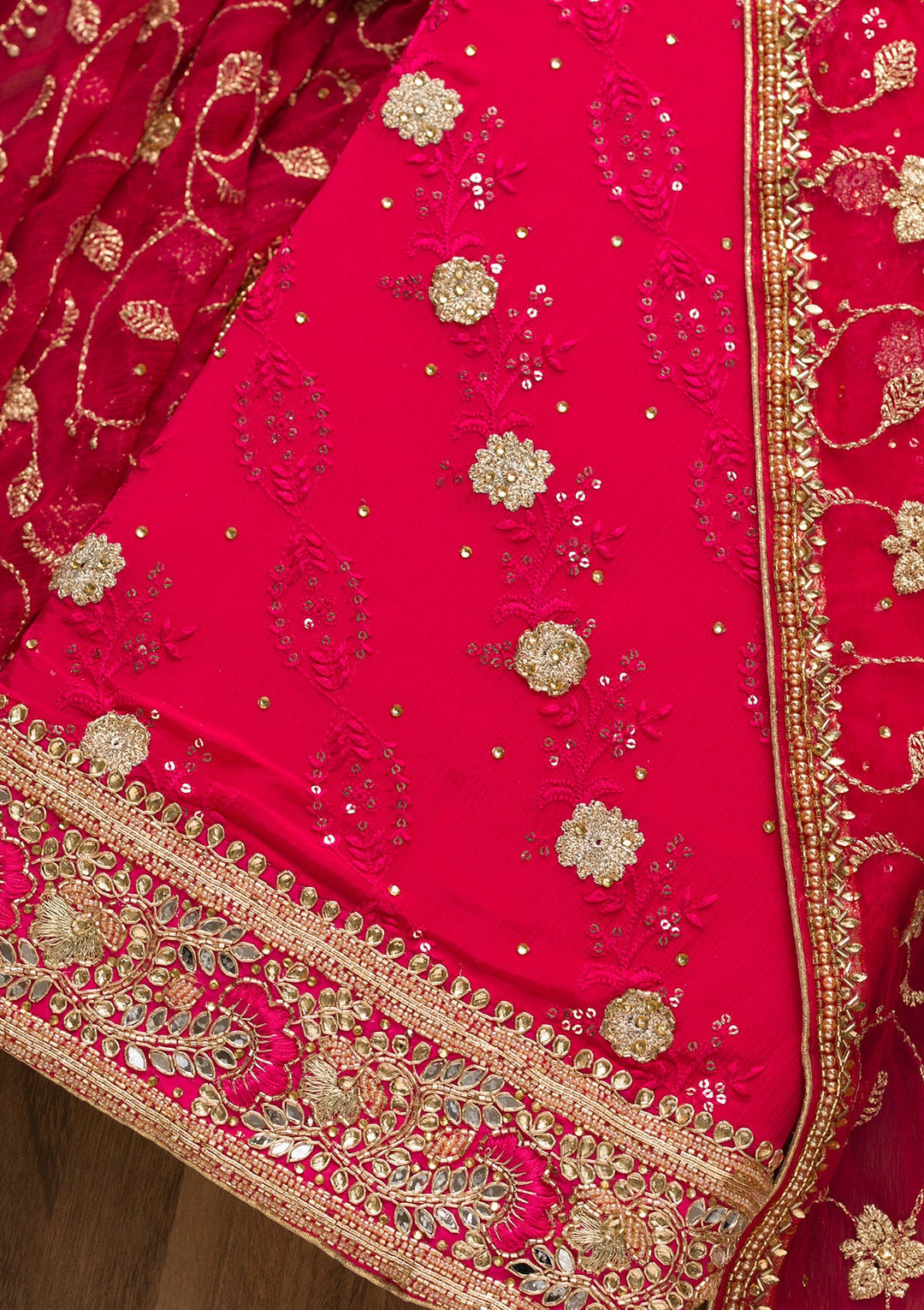 Rani Pink Sequins Georgette Unstitched Salwar Suit-Koskii