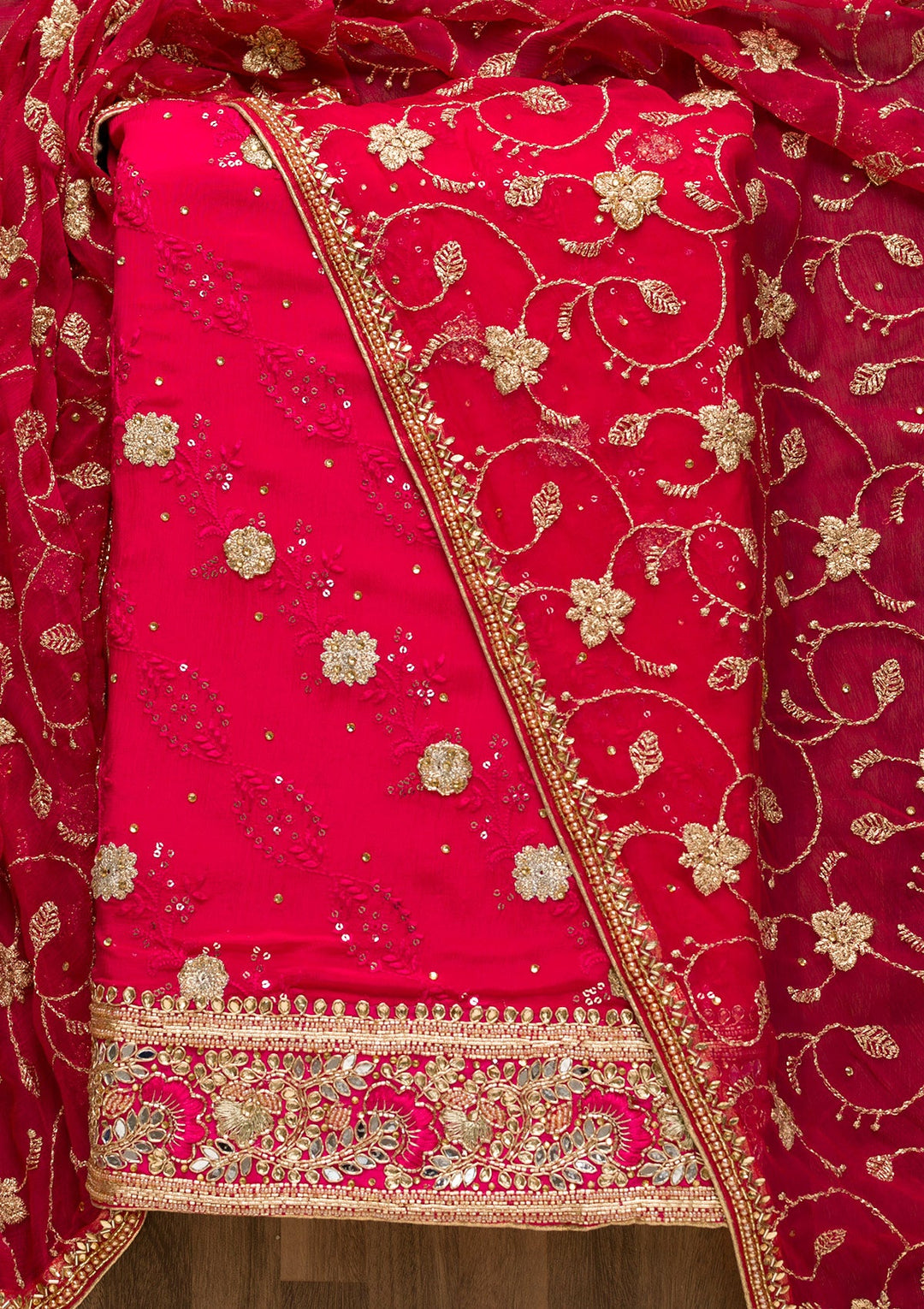 Rani Pink Sequins Georgette Unstitched Salwar Suit-Koskii