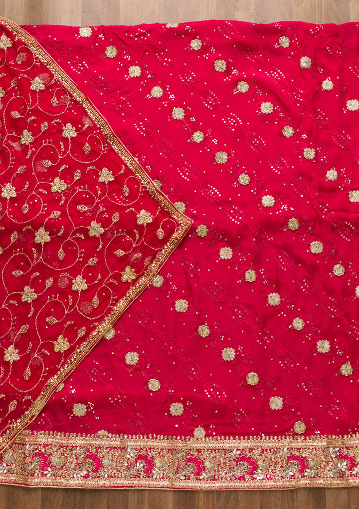 Rani Pink Sequins Georgette Unstitched Salwar Suit-Koskii