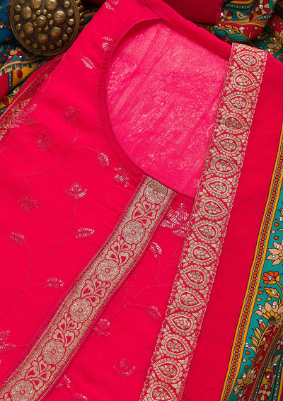 Rani Pink Sequins Tissue Unstitched Salwar Suit-Koskii