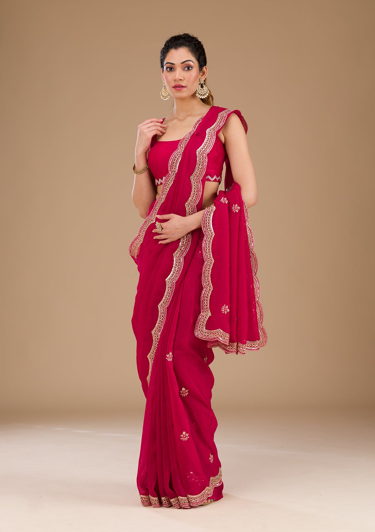 Rani Pink Sequins Tissue Saree