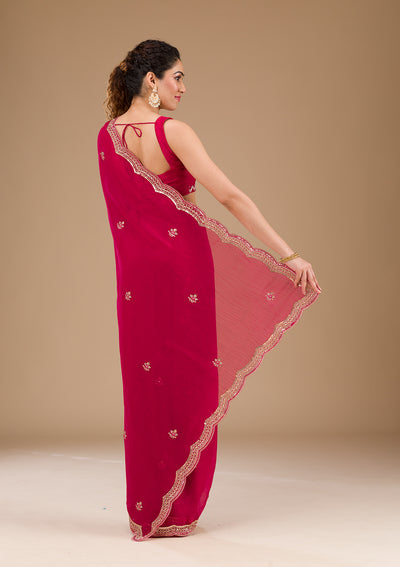 Rani Pink Sequins Tissue Saree