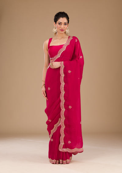 Rani Pink Sequins Tissue Saree