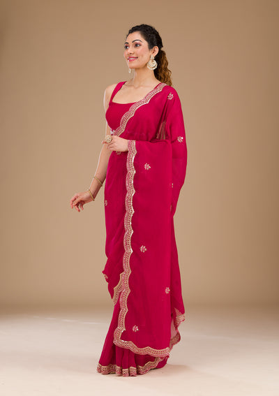 Rani Pink Sequins Tissue Saree