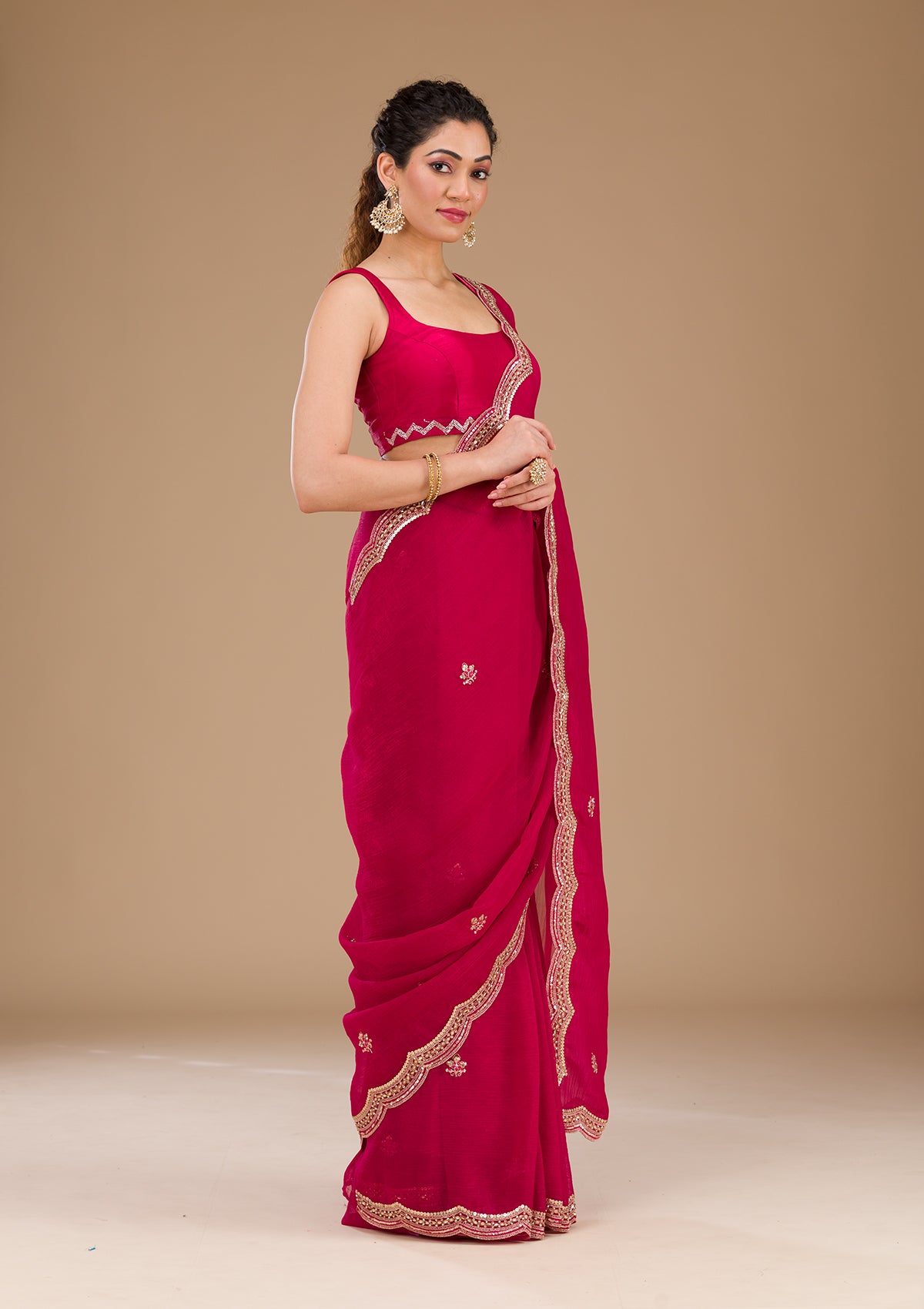 Rani Pink Sequins Tissue Saree