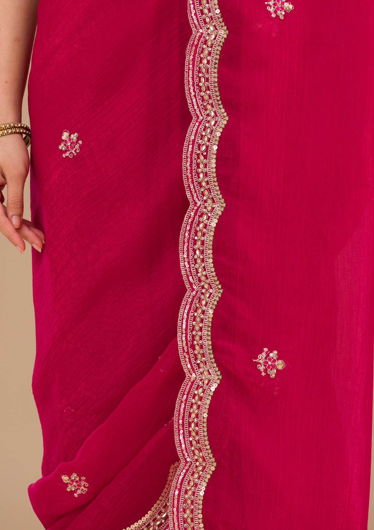 Rani Pink Sequins Tissue Saree