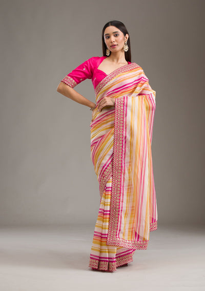 Rani Pink Sequins Tissue Saree-Koskii