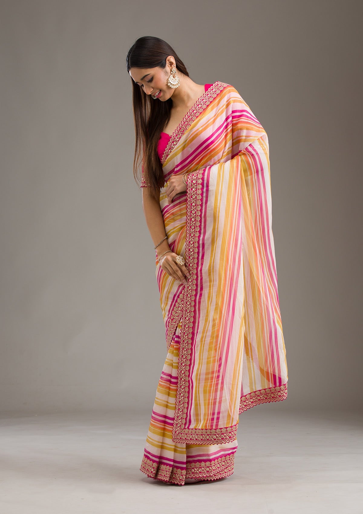 Rani Pink Sequins Tissue Saree-Koskii