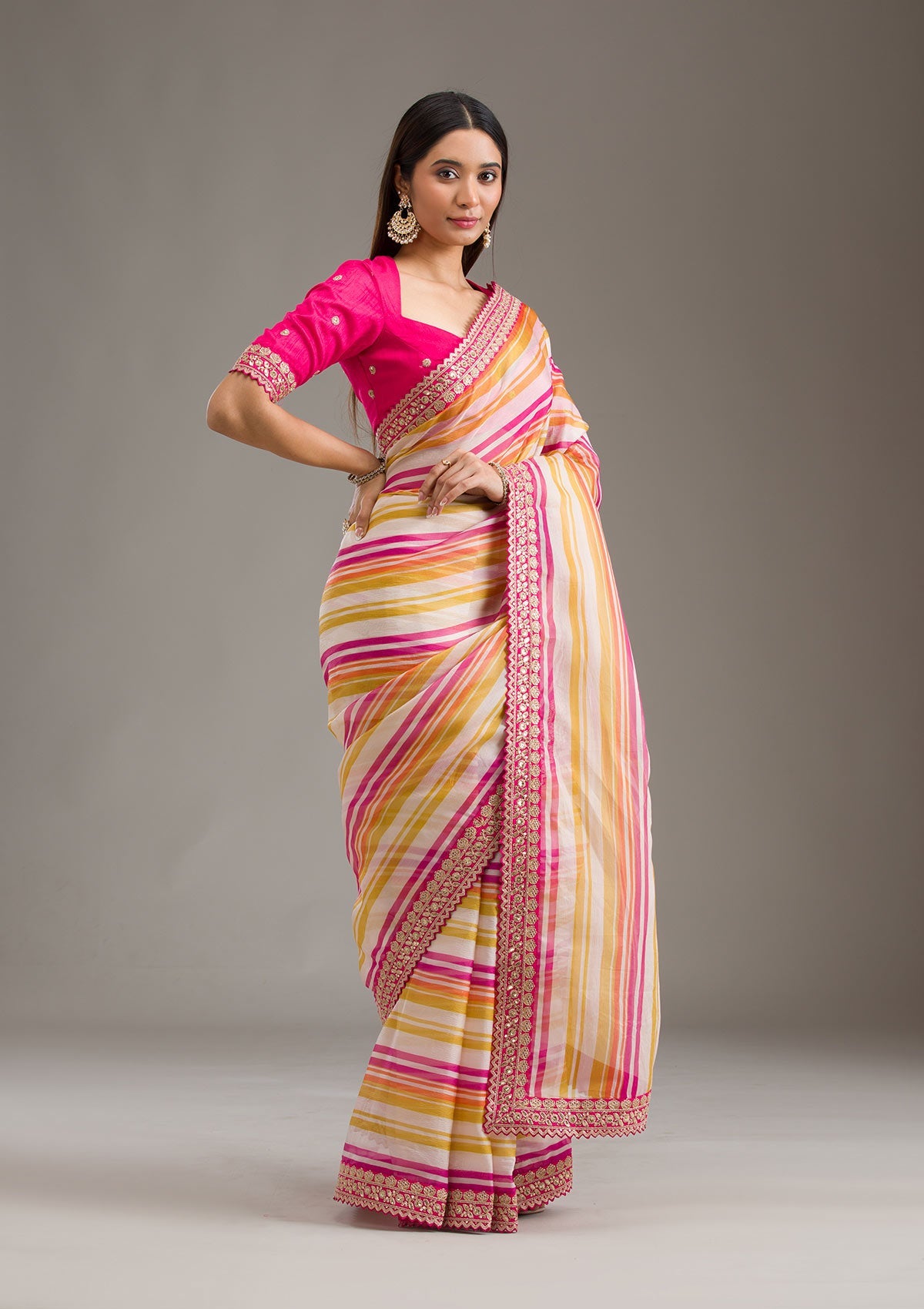 Rani Pink Sequins Tissue Saree-Koskii