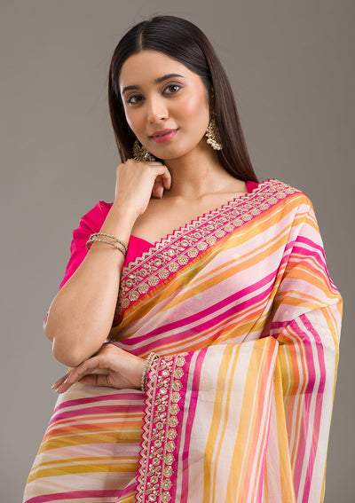 Rani Pink Sequins Tissue Saree-Koskii