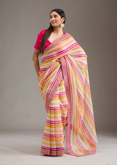 Rani Pink Sequins Tissue Saree-Koskii