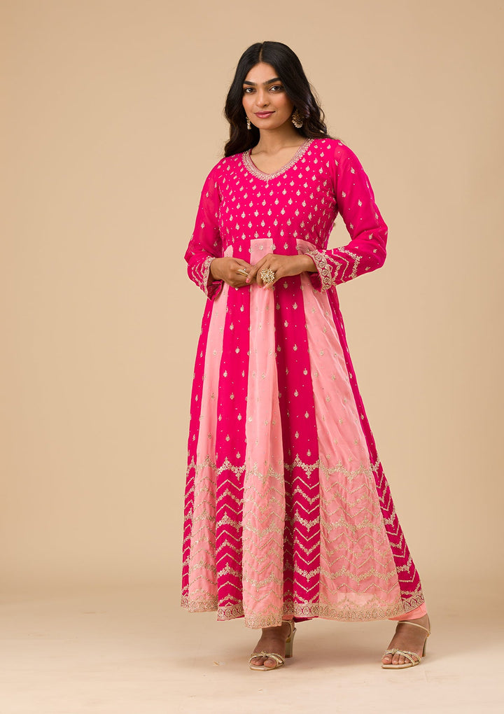 Rani Pink Silver Zariwork Georgette Readymade Salwar Suit-Koskii