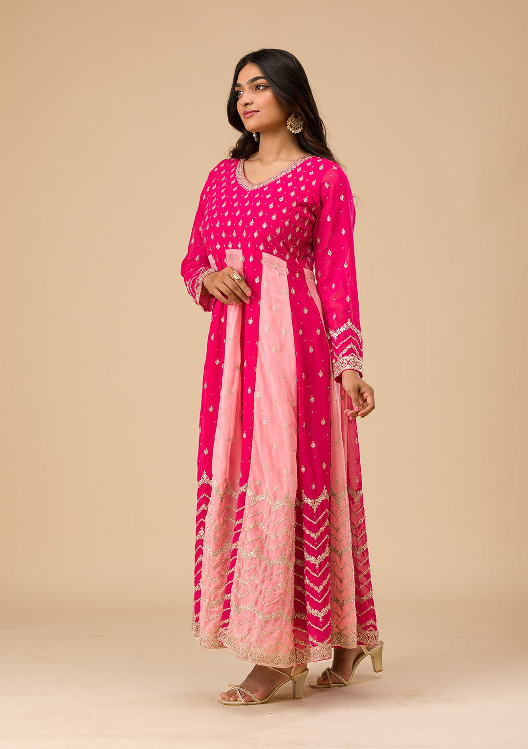 Rani Pink Silver Zariwork Georgette Readymade Salwar Suit-Koskii