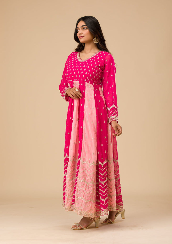 Rani Pink Silver Zariwork Georgette Readymade Salwar Suit-Koskii