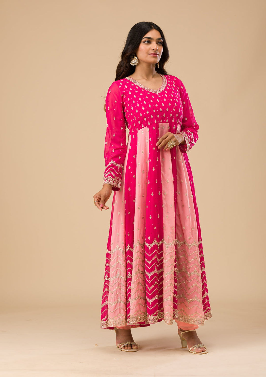 Rani Pink Silver Zariwork Georgette Readymade Salwar Suit-Koskii
