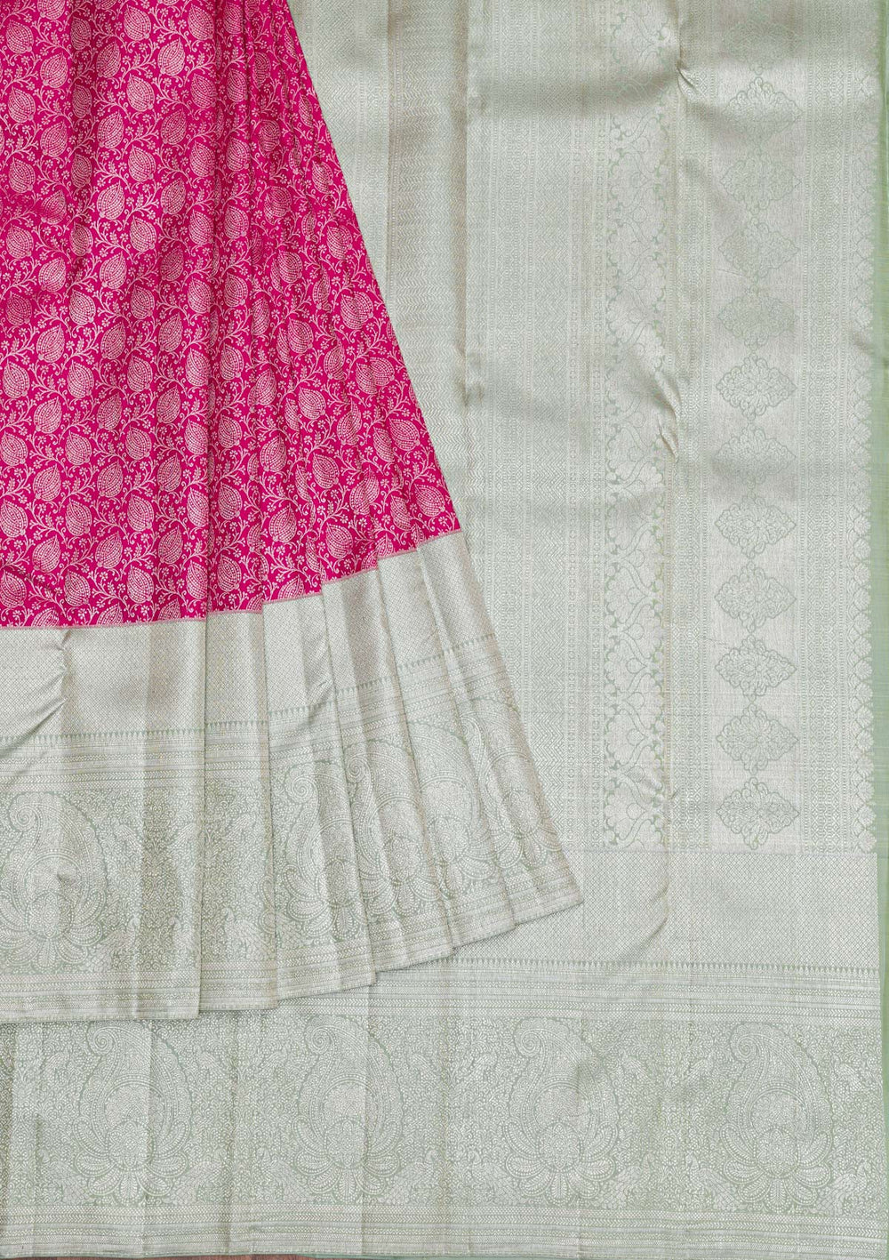 Rani Pink Silver Zariwork Pure Silk Saree-Koskii