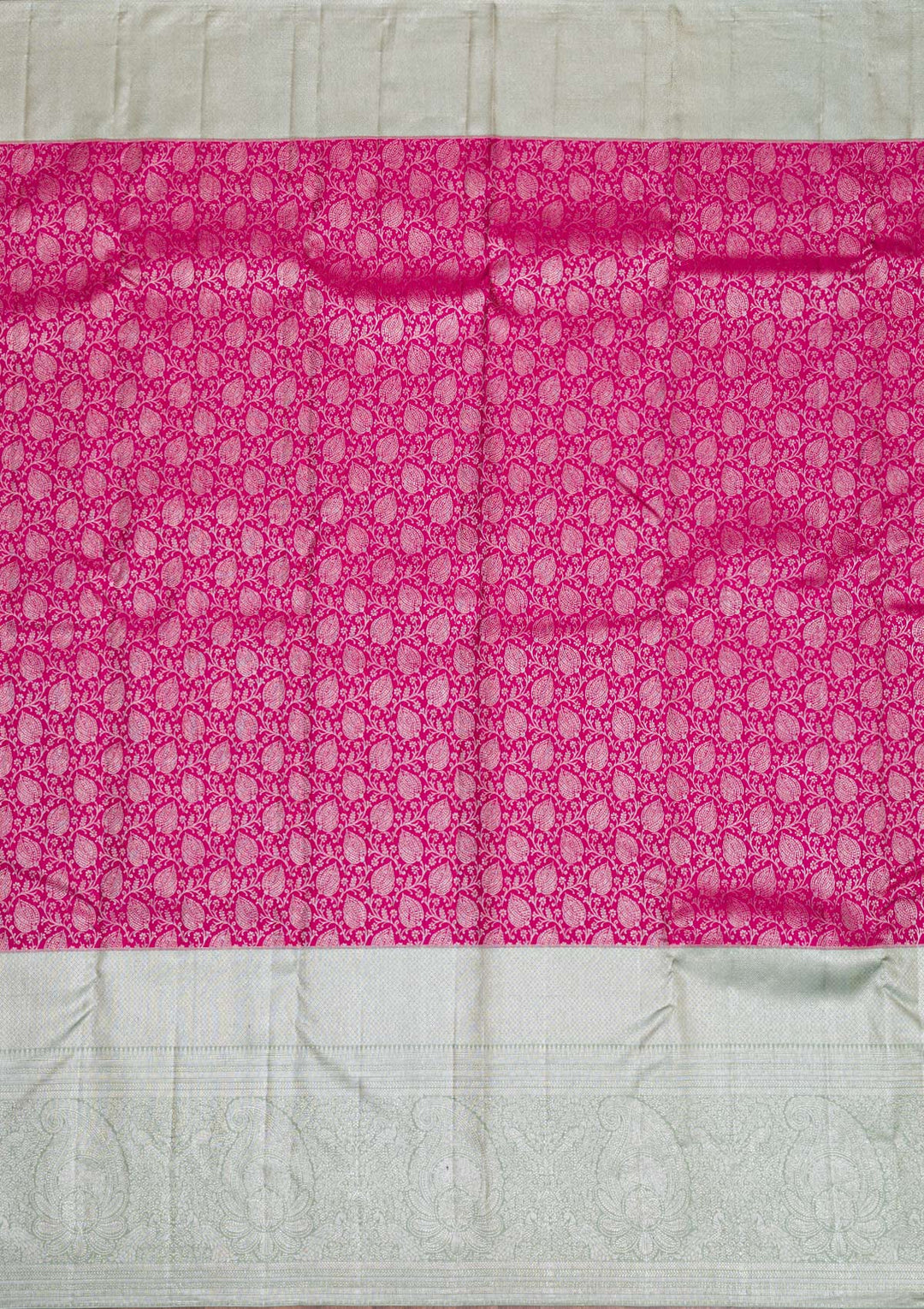 Rani Pink Silver Zariwork Pure Silk Saree-Koskii