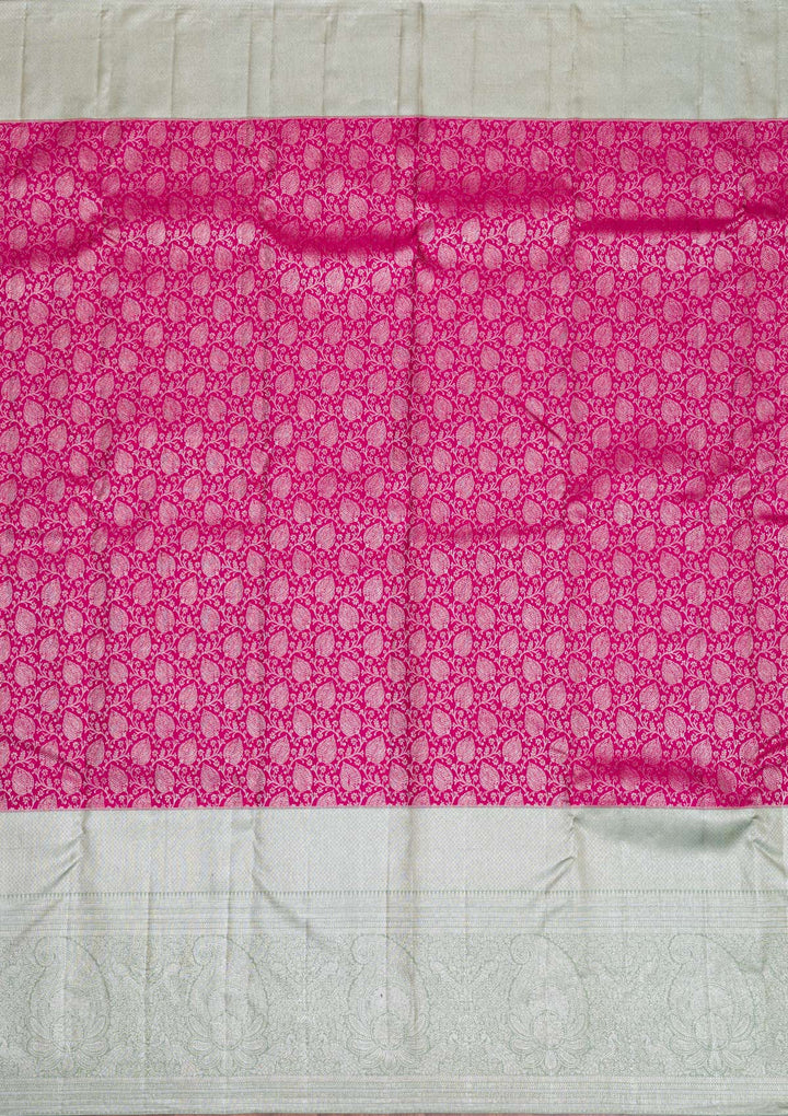 Rani Pink Silver Zariwork Pure Silk Saree-Koskii