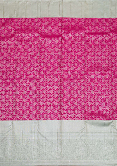 Rani Pink Silver Zariwork Pure Silk Saree-Koskii